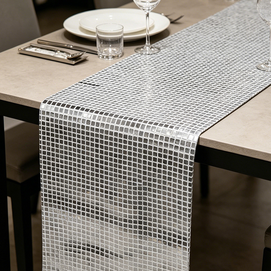 Table Runner Sequin - Mirror Silver Sequin Table Runner 70s