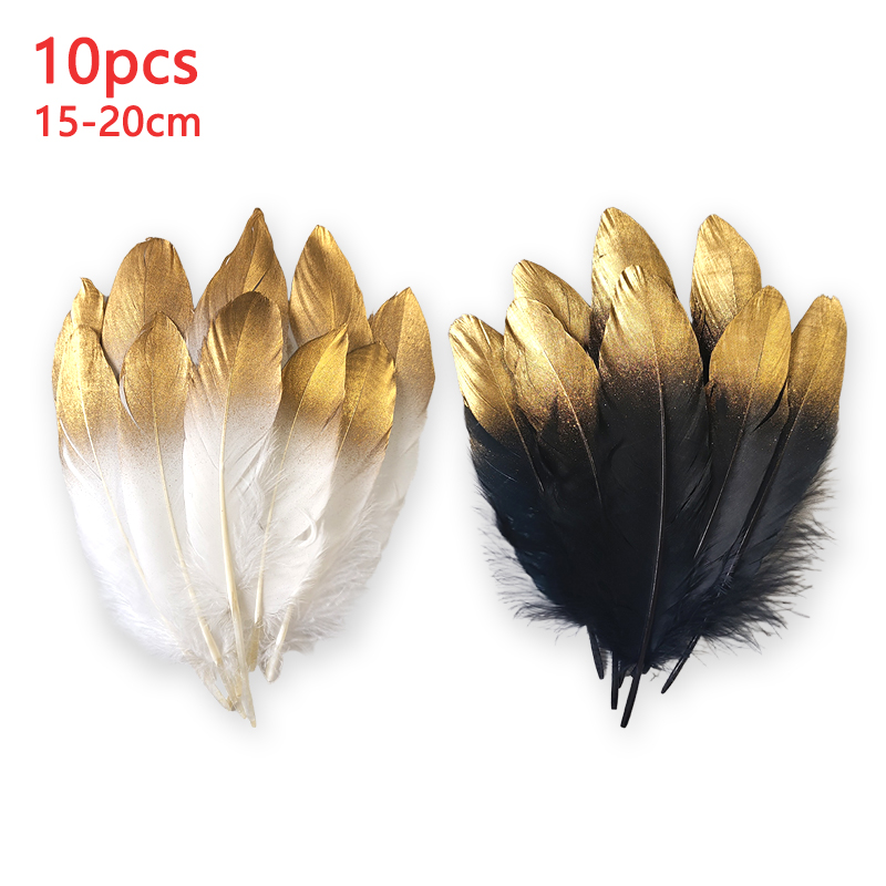 Centerpiece Vase Tall - 15-20cm Black White Feathers With Gold
