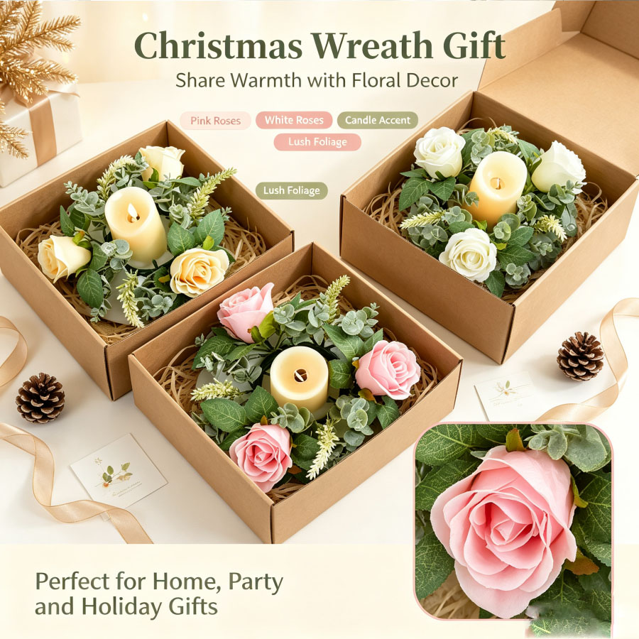 Artificial Rose Wreath Shaped  - đánh giá và giá Unity Candle Set